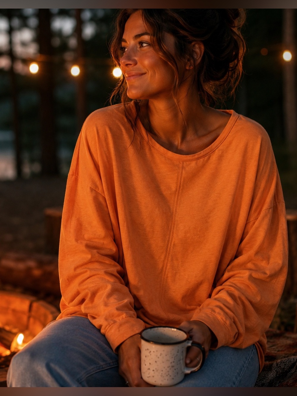 Eddie Bauer Large Orange Long Sleeve Loungewear Sweatshirt Fall Comfy Cozy
